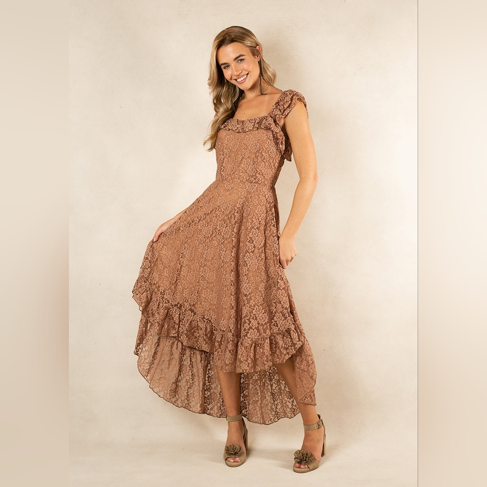 Elegant Lace Brown Dress